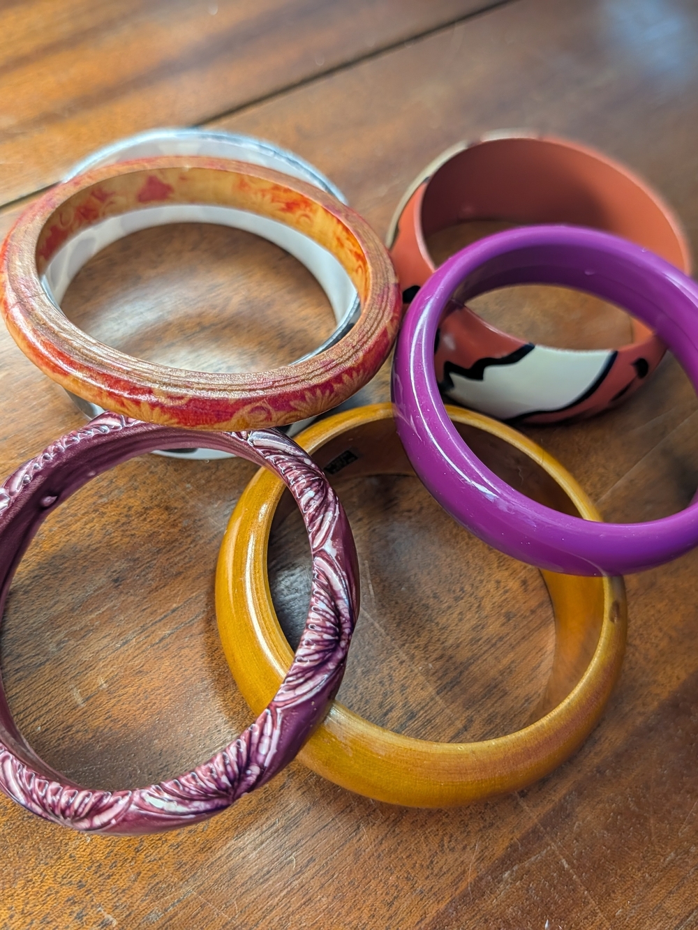 Vintage Mid Century Stacking Bangle Bracelet Lot 6pc Retro Lucite Acrylic Wood - Picture 11 of 16
